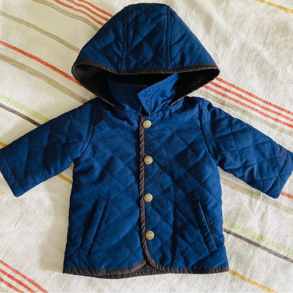 London Fog 3-6mo quilted navy jacket with fleece lining and hood